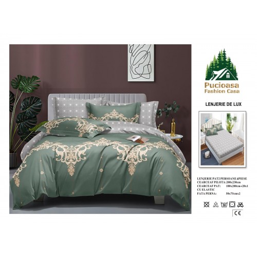 Lenjerie de Pat 2 Persoane 4 Piese cu Elastic – Model Modern, CEARCEAF CU ELASTIC 180X200,LTY45