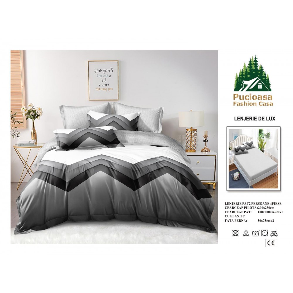 Lenjerie de Pat 2 Persoane 4 Piese cu Elastic – Model Modern, CEARCEAF CU ELASTIC 180X200,LTY47 Oferta Trio - ORICARE 3 MODELE 199 LEI