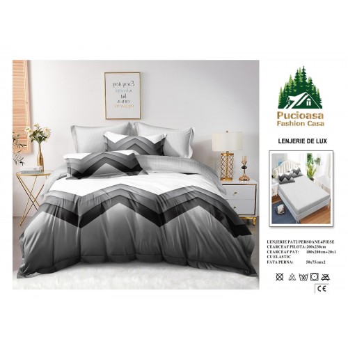 Lenjerie de Pat 2 Persoane 4 Piese cu Elastic – Model Modern, CEARCEAF CU ELASTIC 180X200,LTY47