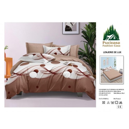 Lenjerie de Pat 2 Persoane 4 Piese cu Elastic – Model Modern, CEARCEAF CU ELASTIC 180X200,LTY51