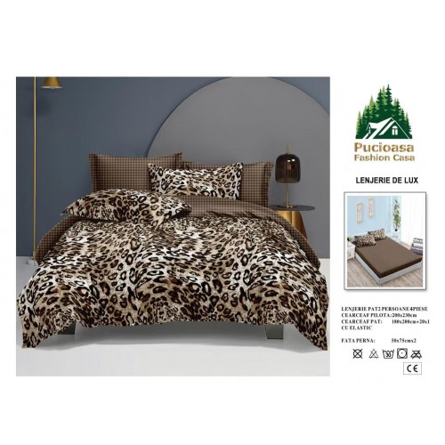 Lenjerie de Pat 2 Persoane 4 Piese cu Elastic – Model Modern, CEARCEAF CU ELASTIC 180X200,LTY53