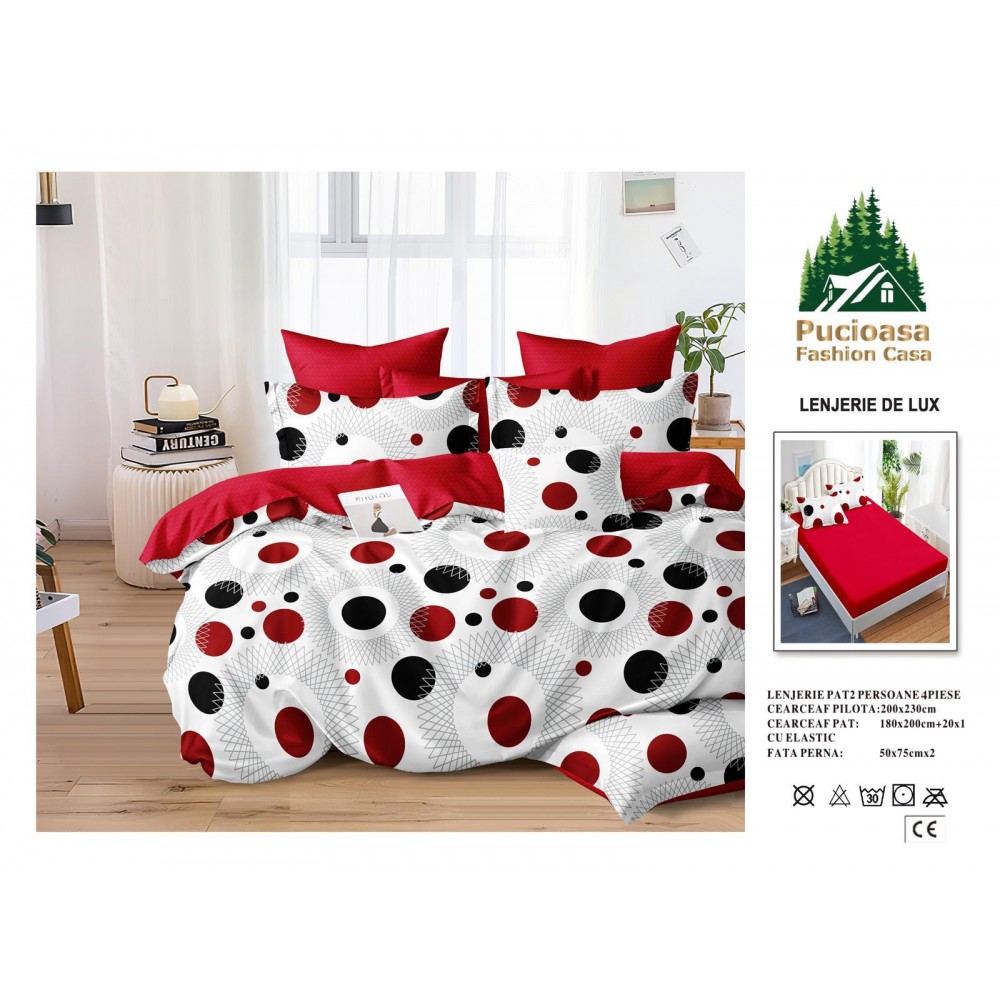 Lenjerie de Pat 2 Persoane 4 Piese cu Elastic – Model Modern, CEARCEAF CU ELASTIC 180X200,LTY55 Oferta Trio - ORICARE 3 MODELE 199 LEI