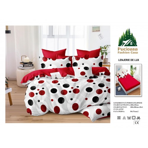 Lenjerie de Pat 2 Persoane 4 Piese cu Elastic – Model Modern, CEARCEAF CU ELASTIC 180X200,LTY55