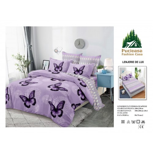 Lenjerie de Pat 2 Persoane 4 Piese cu Elastic – Model Modern, CEARCEAF CU ELASTIC 180X200,LTY57