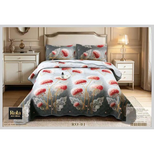 Cuvertura  pentru pat dublu din Bumbac cu model, Matlasat, 230x250cm, CVCFT RO-01