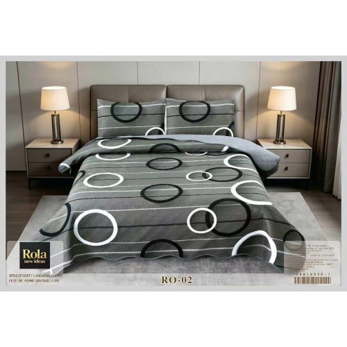 Cuvertura  pentru pat dublu din Bumbac  cu model, Matlasat, 230x250cm, CVCFT RO-02
