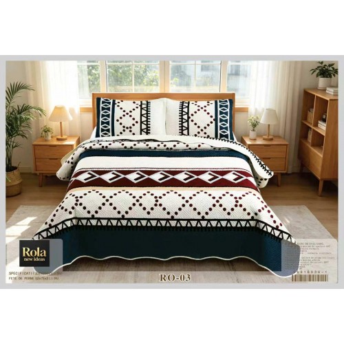 Cuvertura  pentru pat dublu din Bumbac  cu model, Matlasat, 230x250cm, CVCFT RO-03