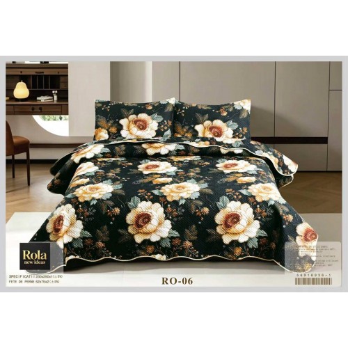 Cuvertura  pentru pat dublu din Bumbac  cu model, Matlasat, 230x250cm, CVCFT RO-06