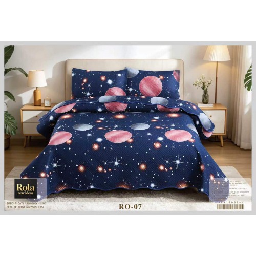 Cuvertura  pentru pat dublu din Bumbac  cu model, Matlasat, 230x250cm, CVCFT RO-07