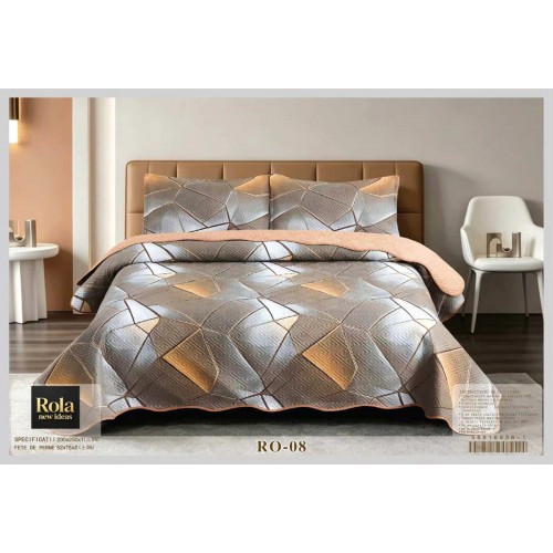 Cuvertura  pentru pat dublu din Bumbac  cu model, Matlasat, 230x250cm, CVCFT RO-08