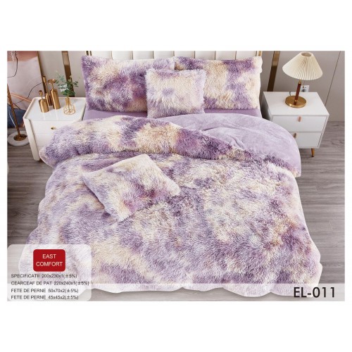 Set Lenjerie De Pat Pufoasa FLUFFY 6 piese, pat dublu,LILA DEGRADE, EL-011