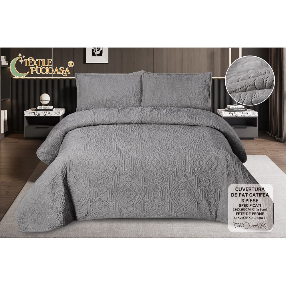 Set 3 Cuvertura dubla de lux din Catifea, Cuvertura de 230x250 cm, Cu 2 fete de perna 55 x 75cm, CVCP2 Cuverturi catifea