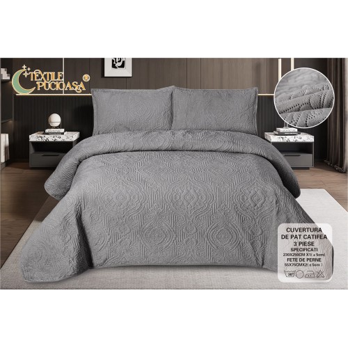 Set 3 Cuvertura dubla de lux din Catifea, Cuvertura de 230x250 cm, Cu 2 fete de perna 55 x 75cm, CVCP2