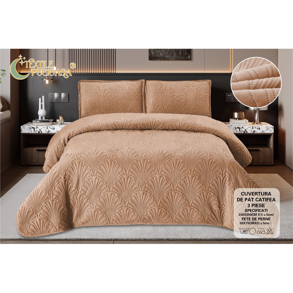 Set 3 Cuvertura dubla de lux din Catifea, Cuvertura de 230x250 cm, Cu 2 fete de perna 55 x 75cm, CVCP3 Cuverturi catifea