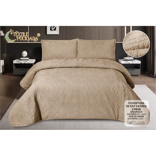 Set 3 Cuvertura dubla de lux din Catifea, Cuvertura de 230x250 cm, Cu 2 fete de perna 55 x 75cm, CVCP4
