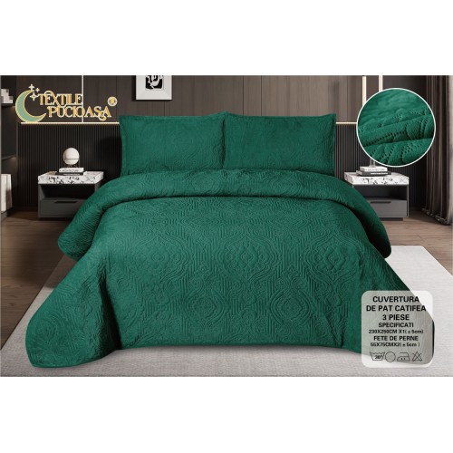 Set 3 Cuvertura dubla de lux din Catifea, Cuvertura de 230x250 cm, Cu 2 fete de perna 55 x 75cm, CVCP5