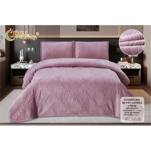 Set 3 Cuvertura dubla de lux din Catifea, Cuvertura de 230x250 cm, Cu 2 fete de perna 55 x 75cm, CVCP6