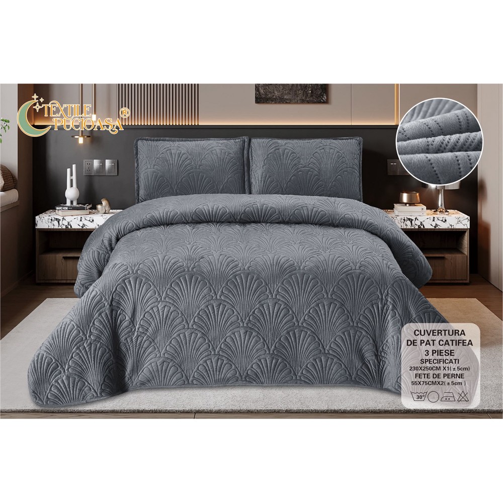Set 3 Cuvertura dubla de lux din Catifea, Cuvertura de 230x250 cm, Cu 2 fete de perna 55 x 75cm, CVCP7 Cuverturi catifea
