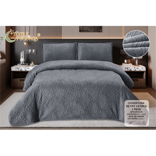 Set 3 Cuvertura dubla de lux din Catifea, Cuvertura de 230x250 cm, Cu 2 fete de perna 55 x 75cm, CVCP7