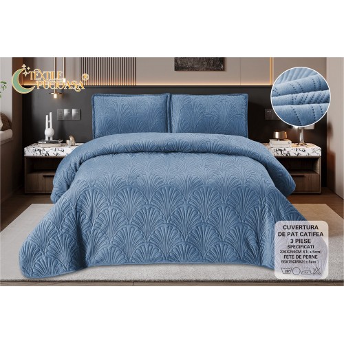 Set 3 Cuvertura dubla de lux din Catifea, Cuvertura de 230x250 cm, Cu 2 fete de perna 55 x 75cm, CVCP8