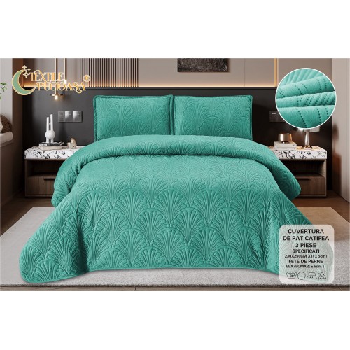 Set 3 Cuvertura dubla de lux din Catifea, Cuvertura de 230x250 cm, Cu 2 fete de perna 55 x 75cm, CVCP9