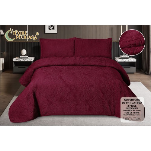 Set 3 Cuvertura dubla de lux din Catifea, Cuvertura de 230x250 cm, Cu 2 fete de perna 55 x 75cm, CVCP10