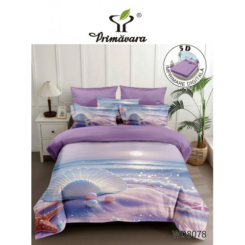 Lenjerie de pat bumbac finet Premium CU ELASTIC – gama 5D – 4 piese WD8078