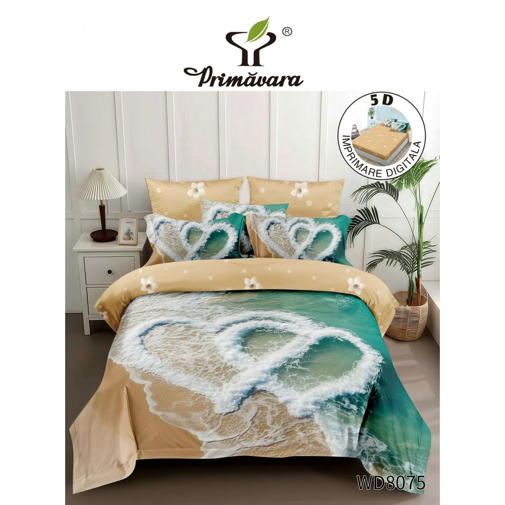 Lenjerie de pat bumbac finet Premium CU ELASTIC – gama 5D – 4 piese WD8075 LENJERII DIN FINET 5D