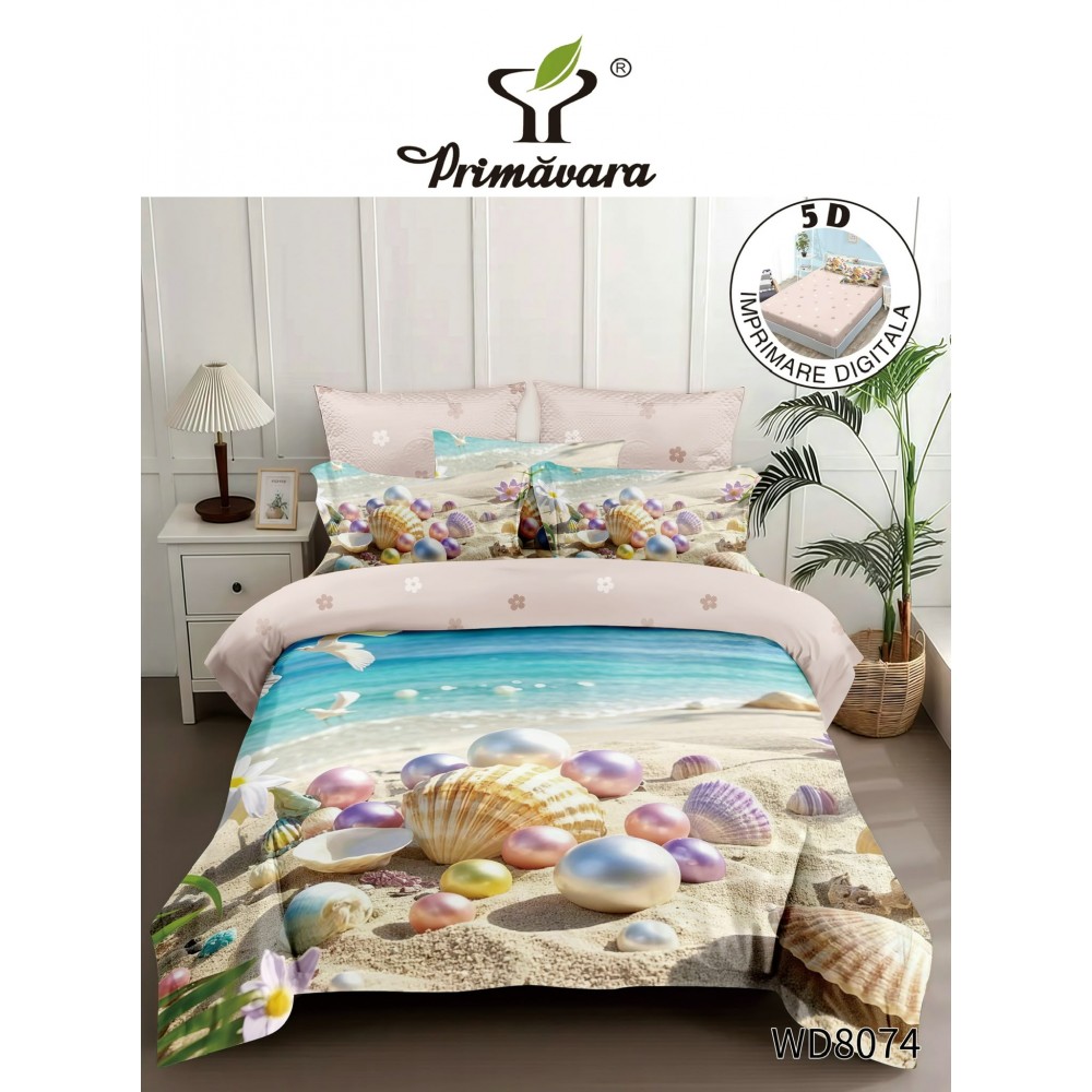 Lenjerie de pat bumbac finet Premium CU ELASTIC – gama 5D – 4 piese WD8074 LENJERII DIN FINET 5D