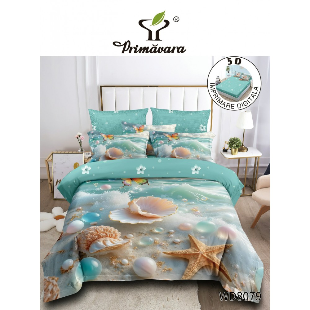 Lenjerie de pat bumbac finet Premium CU ELASTIC – gama 5D – 4 piese WD8079 LENJERII DIN FINET 5D