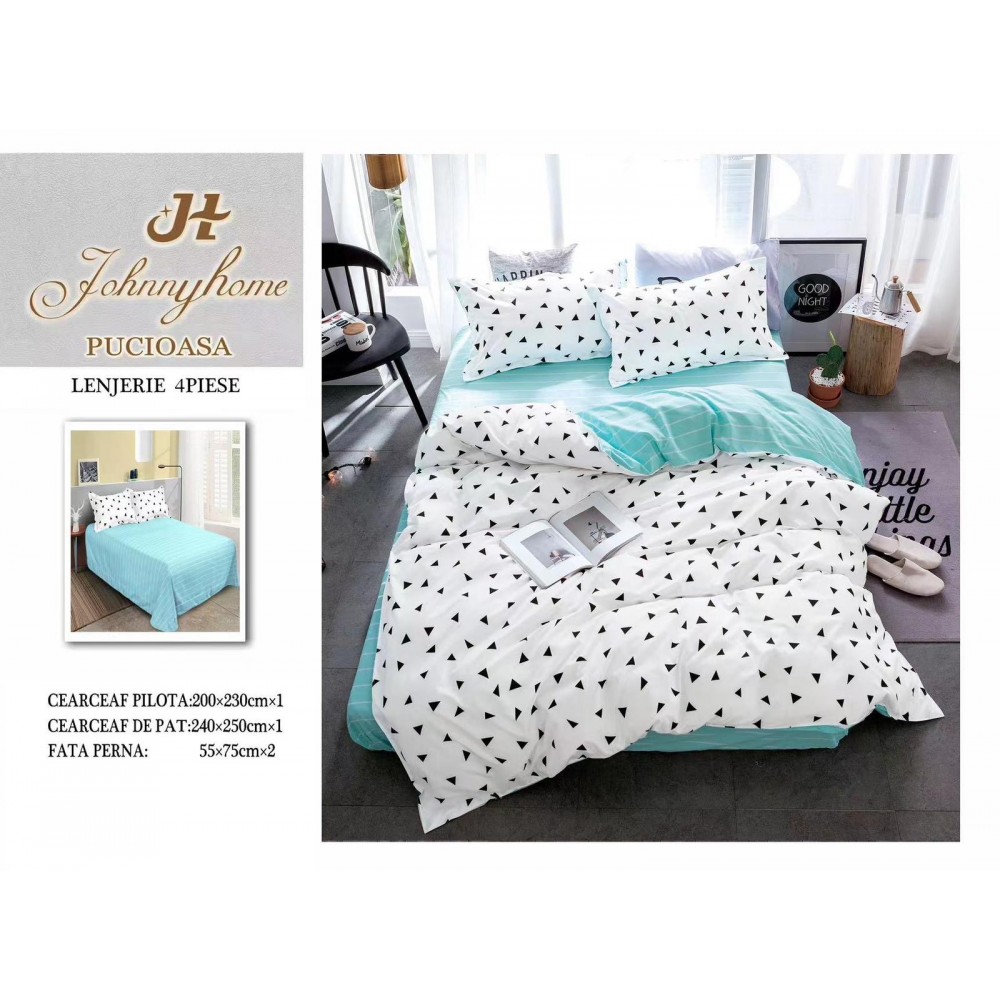 Lenjerie de Pat dublu, Bumbac Satinat Superior,4 Piese Cearceaf de pat 240 x 250 cm, Cearceaf pilota 200 x 230 cm, 2 fete de perna 55 x 75 cm, A50-1 LENJERII DIN BUMBAC SATINAT