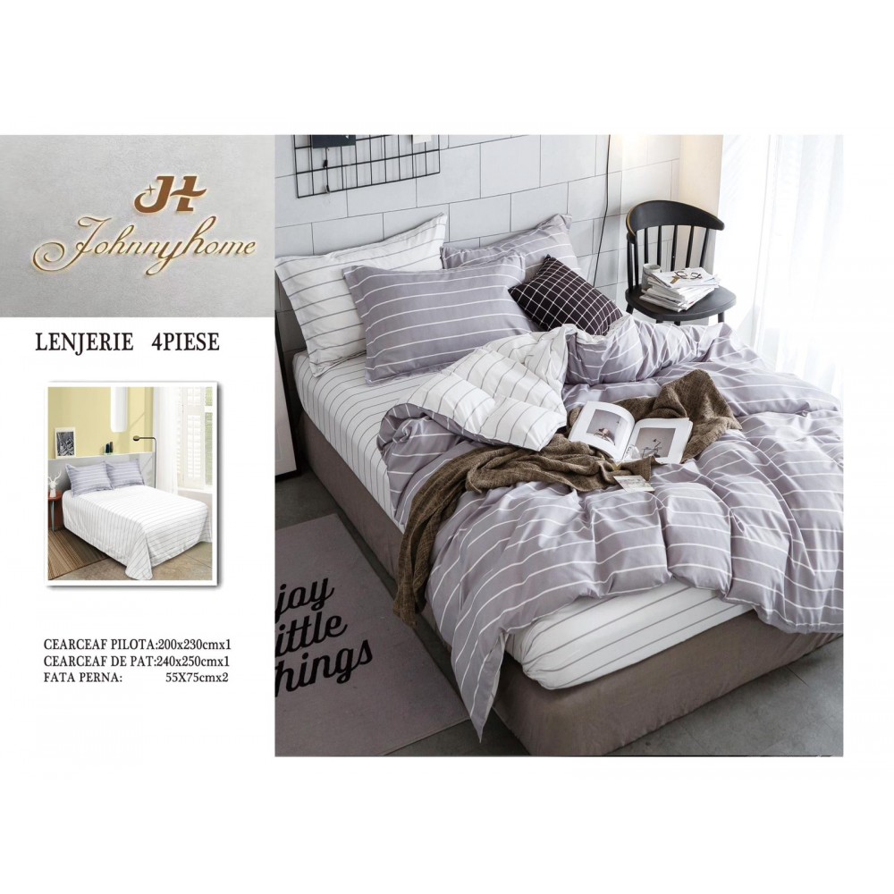 Lenjerie de Pat dublu, Bumbac Satinat Superior,4 Piese Cearceaf de pat 240 x 250 cm, Cearceaf pilota 200 x 230 cm, 2 fete de perna 55 x 75 cm, A50-2 LENJERII DIN BUMBAC SATINAT