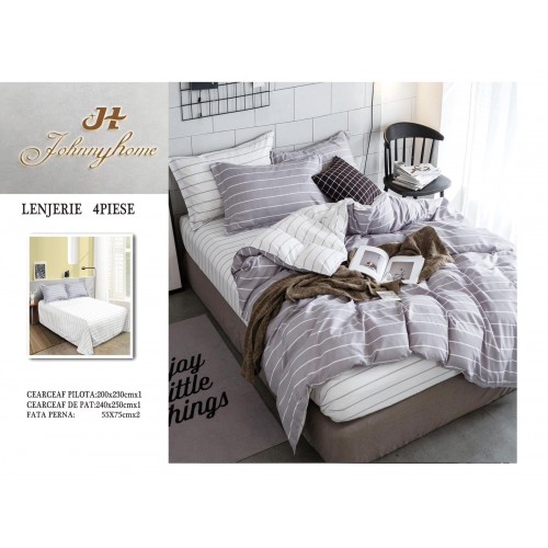 Lenjerie de Pat dublu, Bumbac Satinat Superior,4 Piese Cearceaf de pat 240 x 250 cm, Cearceaf pilota 200 x 230 cm, 2 fete de perna 55 x 75 cm, A50-2
