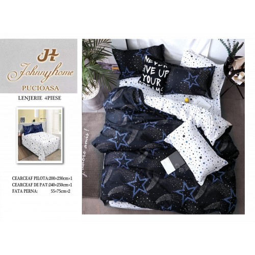 Lenjerie de Pat dublu, Bumbac Satinat Superior,4 Piese Cearceaf de pat 240 x 250 cm, A50-12