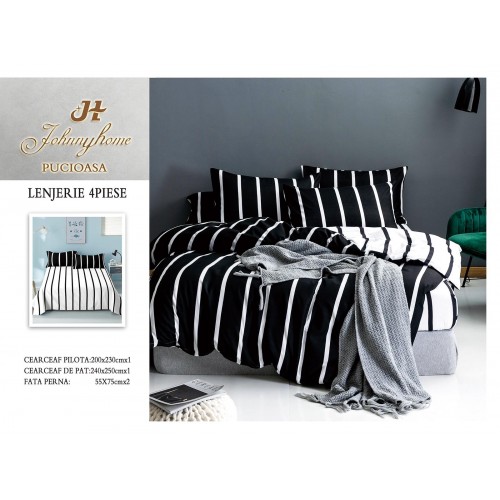 Lenjerie de Pat dublu, Bumbac Satinat Superior,4 Piese Cearceaf de pat 240 x 250 cm, A50-13