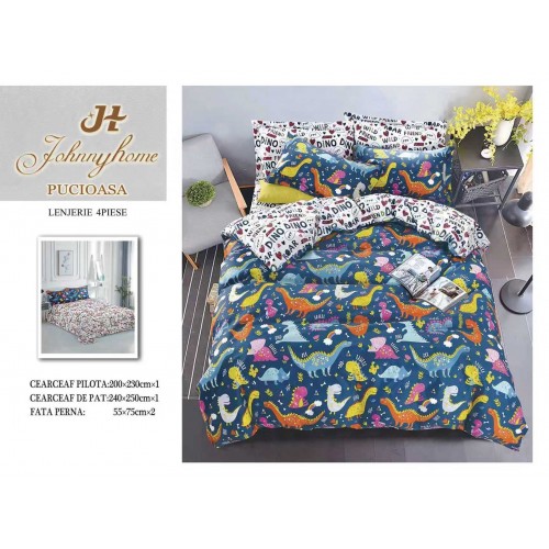 Lenjerie de Pat dublu, Bumbac Satinat Superior,4 Piese Cearceaf de pat 240 x 250 cm, A50-18