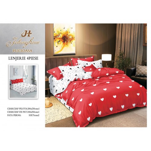 Lenjerie de Pat dublu, Bumbac Satinat Superior,4 Piese Cearceaf de pat 240 x 250 cm, A50-23
