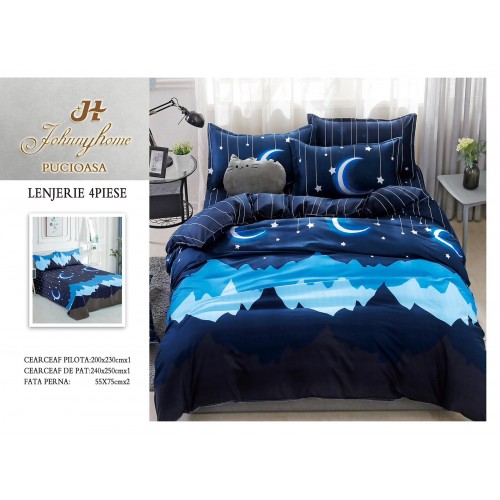 Lenjerie de Pat dublu, Bumbac Satinat Superior,4 Piese Cearceaf de pat 240 x 250 cm, A50-29