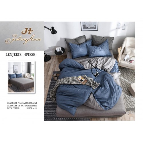 Lenjerie de Pat dublu, Bumbac Satinat Superior,4 Piese Cearceaf de pat 240 x 250 cm, A50-33