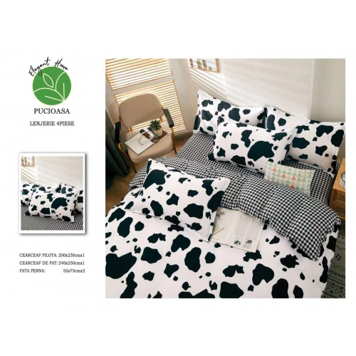 Lenjerie de Pat dublu, Bumbac Satinat Superior,4 Piese Cearceaf de pat 240 x 250 cm, A50-35