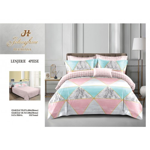 Lenjerie de Pat dublu, Bumbac Satinat Superior,4 Piese Cearceaf de pat 240 x 250 cm, A50-38