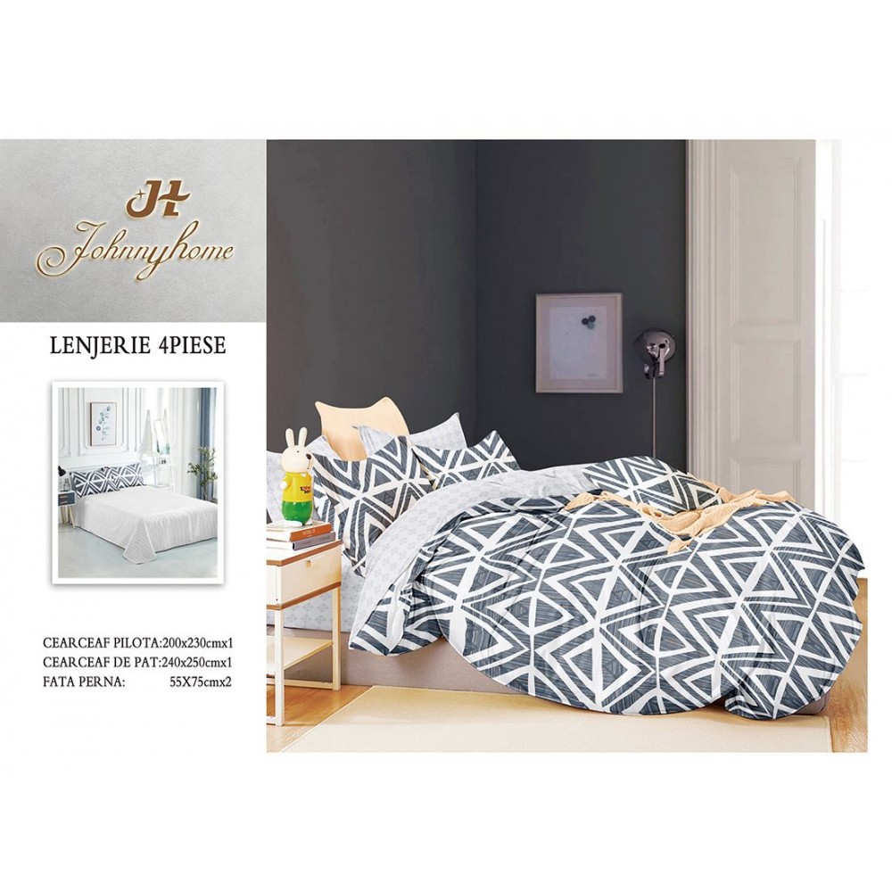 Lenjerie de Pat dublu, Bumbac Satinat Superior,4 Piese Cearceaf de pat 240 x 250 cm, A50-42 LENJERII DIN BUMBAC SATINAT