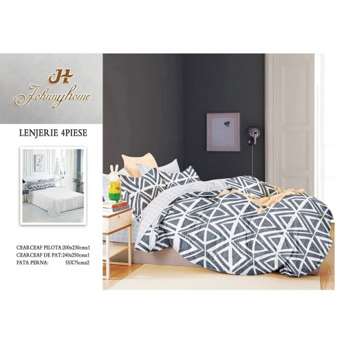 Lenjerie de Pat dublu, Bumbac Satinat Superior,4 Piese Cearceaf de pat 240 x 250 cm, A50-42
