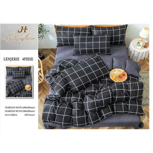 Lenjerie de Pat dublu, Bumbac Satinat Superior,4 Piese Cearceaf de pat 240 x 250 cm, A50-44