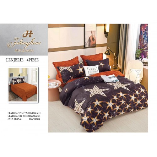 Lenjerie de Pat dublu, Bumbac Satinat Superior,4 Piese Cearceaf de pat 240 x 250 cm, A50-45