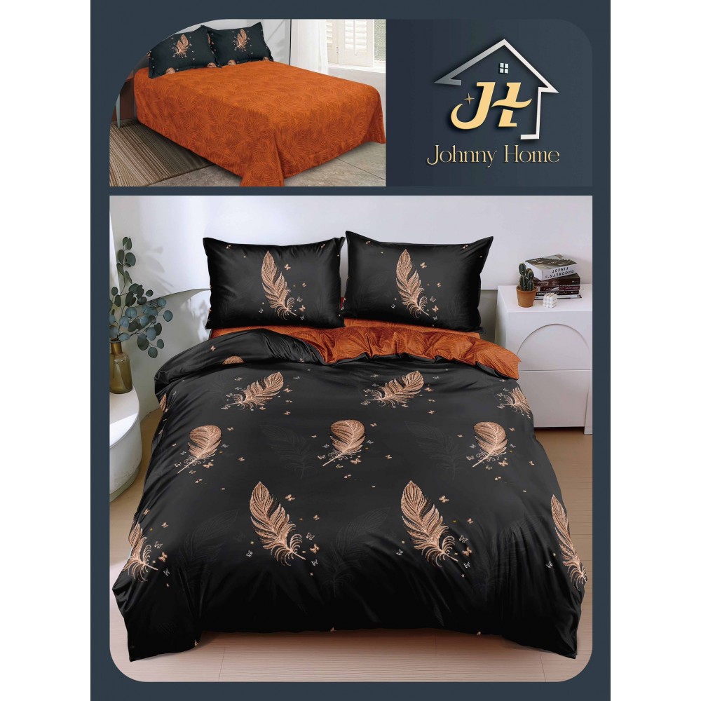 Lenjerie de Pat dublu, Bumbac Satinat Superior,4 Piese Cearceaf de pat 240 x 250 cm, A50-46 LENJERII DIN BUMBAC SATINAT