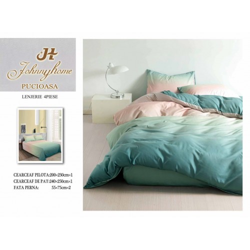Lenjerie de Pat dublu, Bumbac Satinat Superior,4 Piese Cearceaf de pat 240 x 250 cm, A50-47