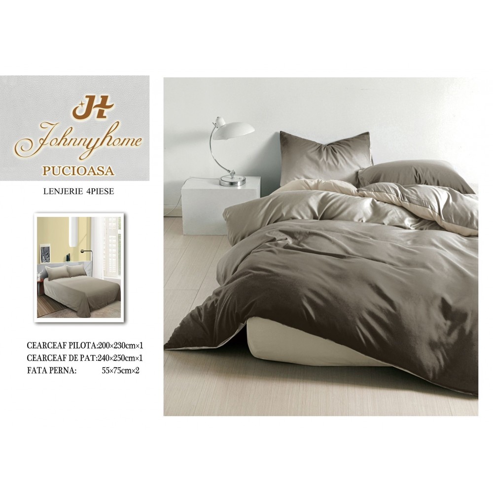 Lenjerie de Pat dublu, Bumbac Satinat Superior,4 Piese Cearceaf de pat 240 x 250 cm, A50-48 LENJERII DIN BUMBAC SATINAT