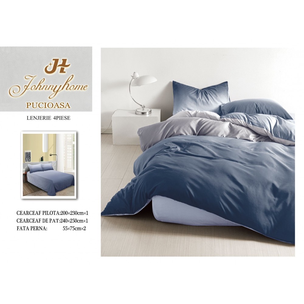 Lenjerie de Pat dublu, Bumbac Satinat Superior,4 Piese Cearceaf de pat 240 x 250 cm, A50-50 LENJERII DIN BUMBAC SATINAT