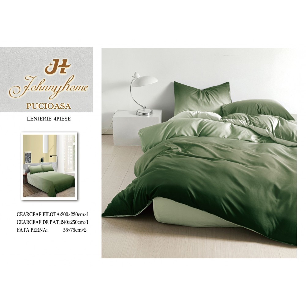 Lenjerie de Pat dublu, Bumbac Satinat Superior,4 Piese Cearceaf de pat 240 x 250 cm, A50-51 LENJERII DIN BUMBAC SATINAT